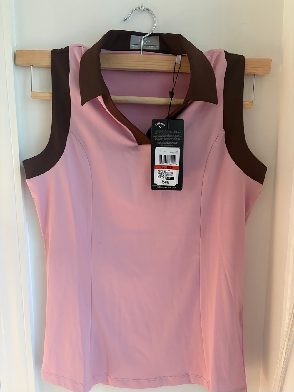 Callaway Pink Sleeveless Golf Polo with Brown Trim